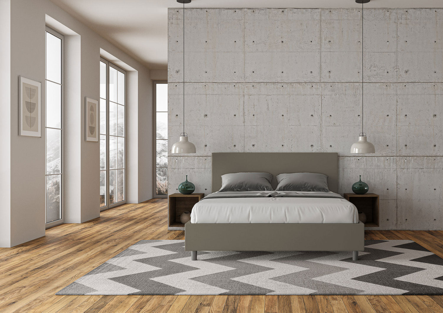 BS COM Letto matrimoniale contenitore doppia alzata imbottito 160x190 similpelle cappuccino