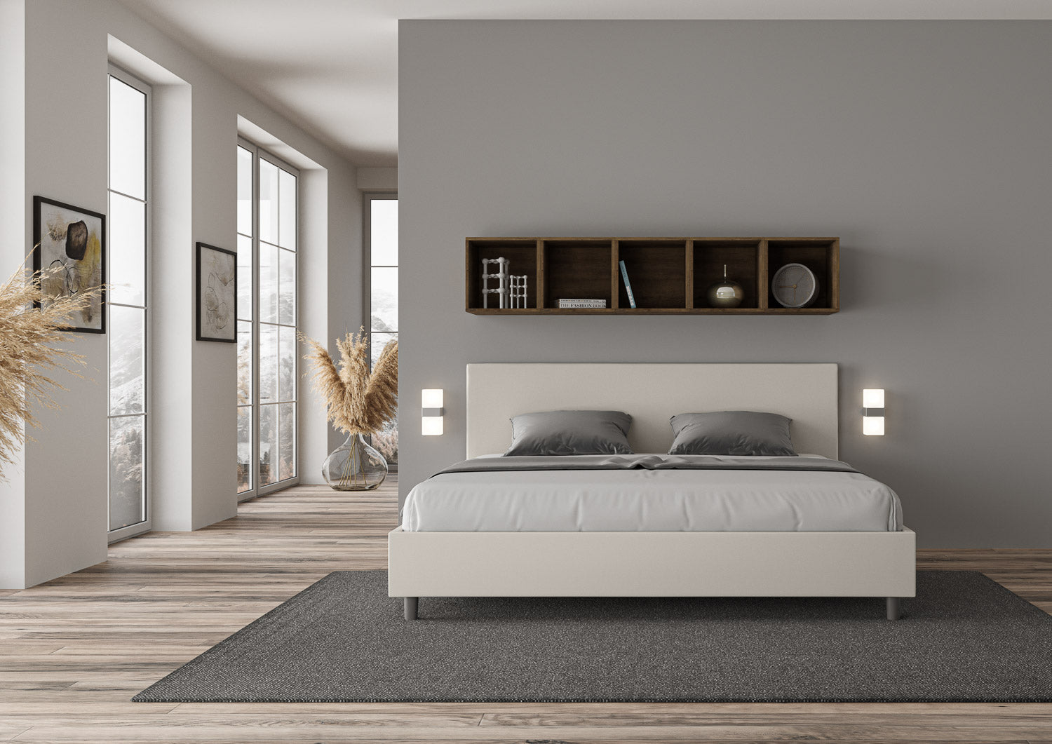 BS COM Letto matrimoniale king size senza rete imbottito 200x210 similpelle bianco
