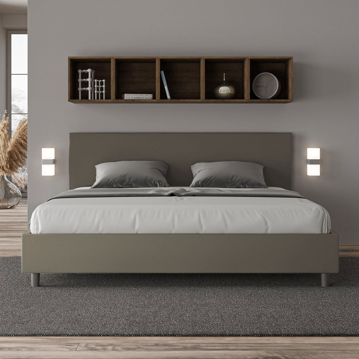 BS COM Letto matrimoniale king size senza rete imbottito 200x210 similpelle cappuccino