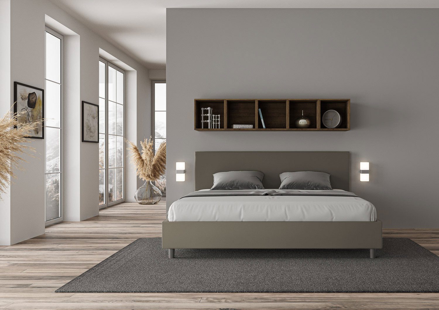 BS COM Letto matrimoniale king size senza rete imbottito 200x210 similpelle cappuccino