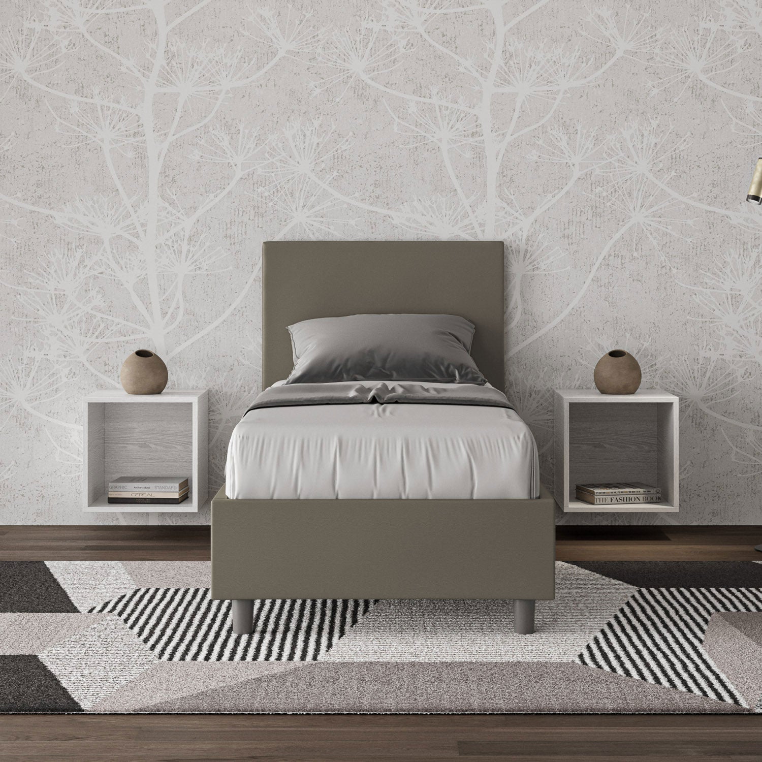 BS COM Letto singolo senza rete imbottito 80x210 similpelle cappuccino