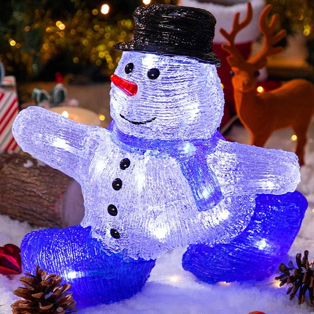 Pupazzo di Neve Natalizio Acrilico 24 Led Bianco Decorazione Luminosa Interno Esterno