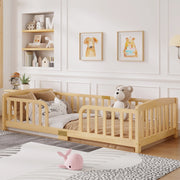 Letto per bambini 90 × 200 cm con barriere di sicurezza e apertura centrale, senza materasso, in pino, naturale