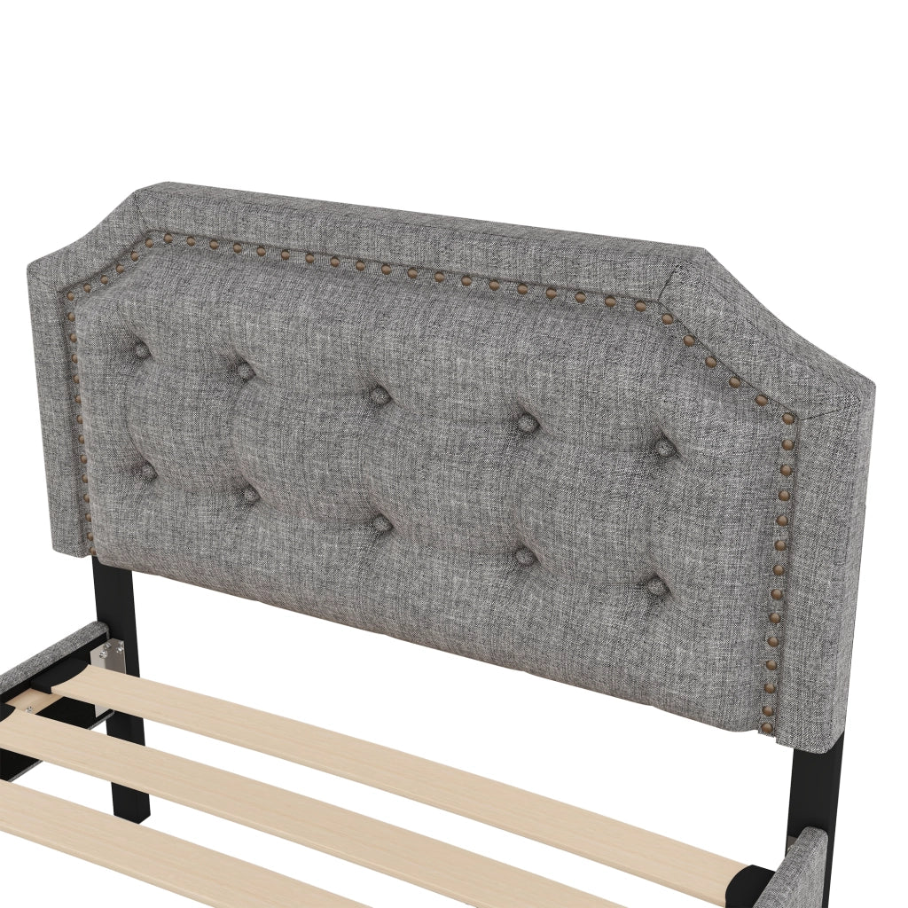 LETTO imbottito 90x200 cm Grigio con 2 cassetti