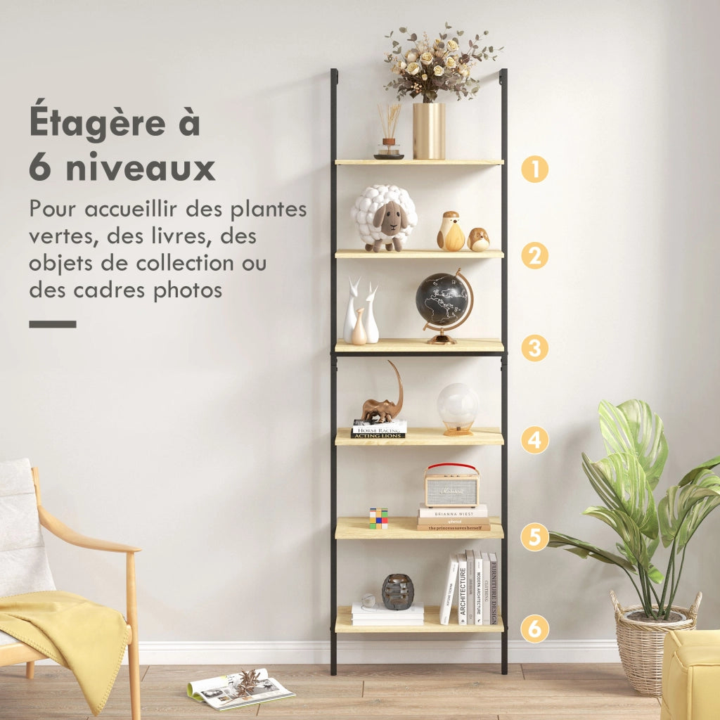 Libreria scala stile industriale ¨C Xylo ¨C 6 ripiani metallo nero legno naturale 60x30x206