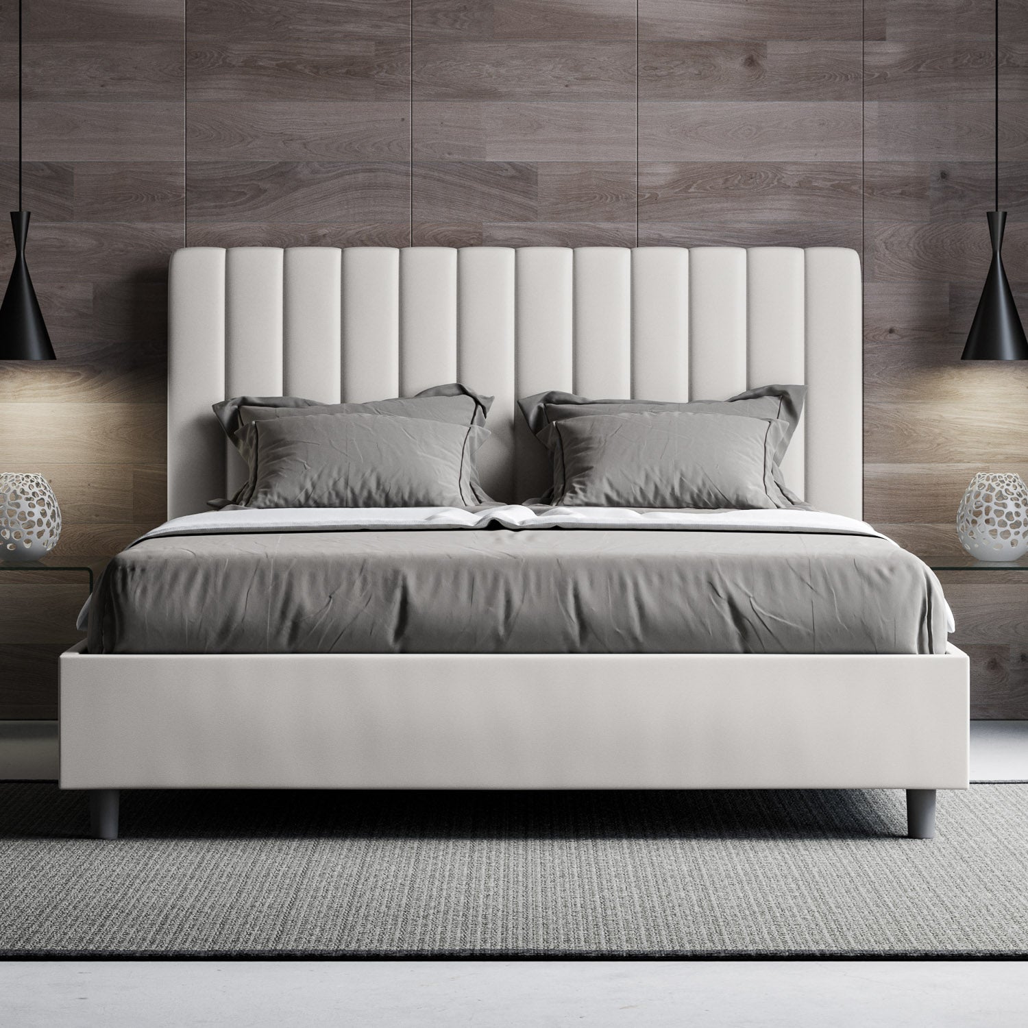BS COM Letto matrimoniale contenitore doppia alzata imbottito 160x190 similpelle bianco