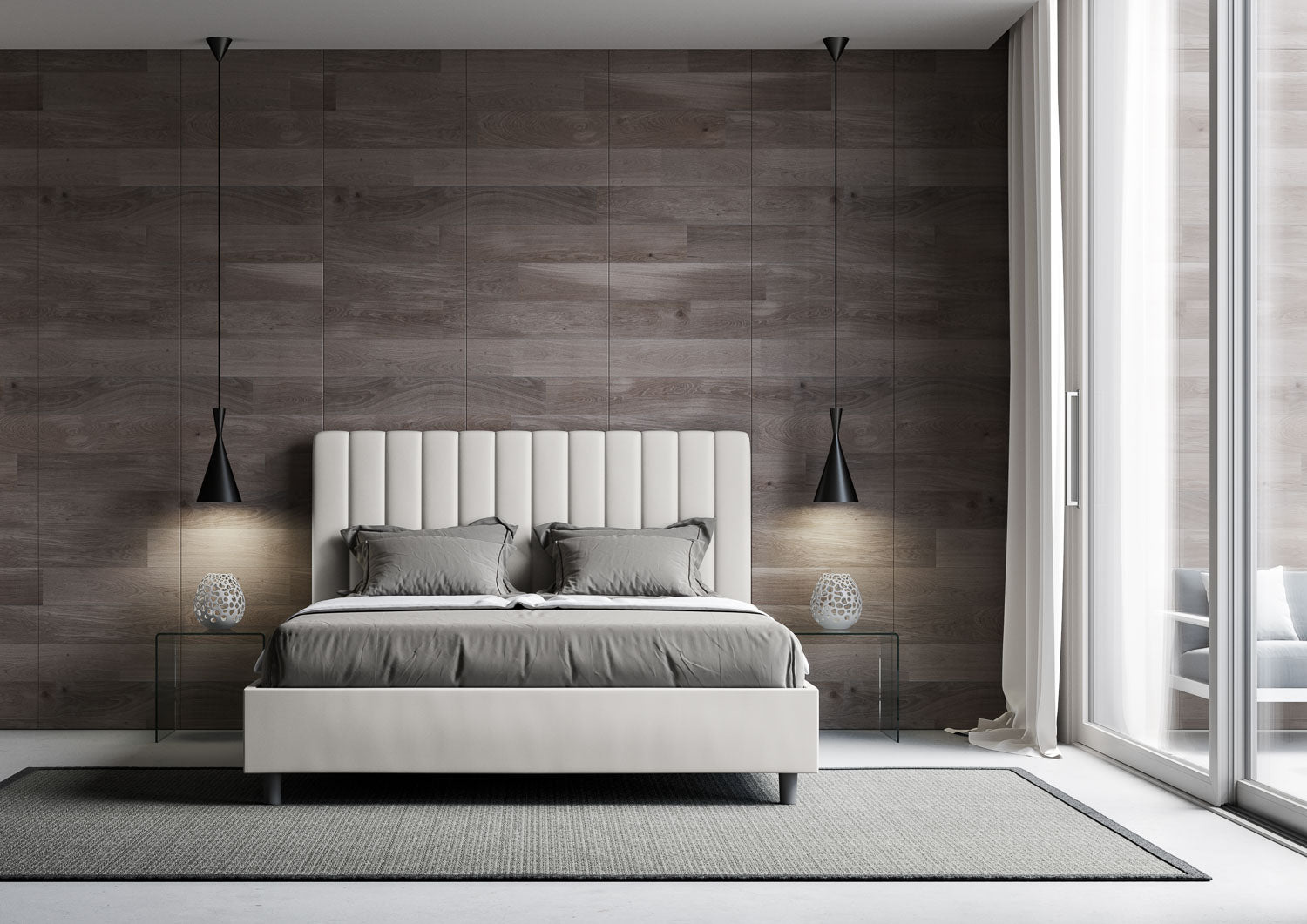 BS COM Letto matrimoniale contenitore doppia alzata imbottito 160x190 similpelle bianco