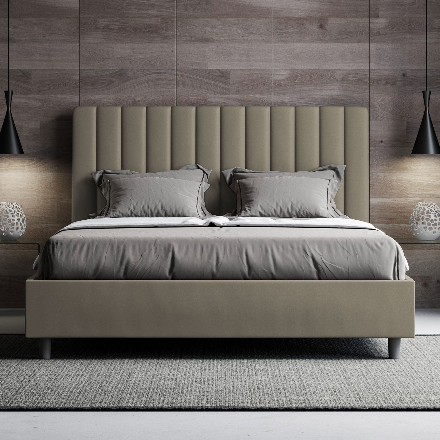 BS COM Letto matrimoniale contenitore doppia alzata imbottito 160x200 similpelle cappuccino