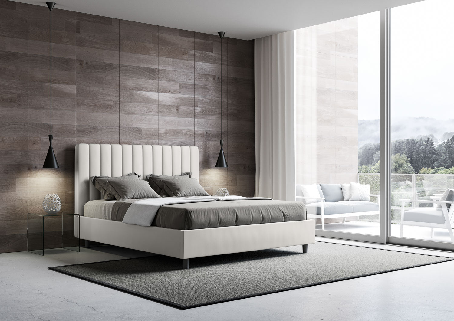 BS COM Letto matrimoniale contenitore doppia alzata imbottito 160x190 similpelle bianco