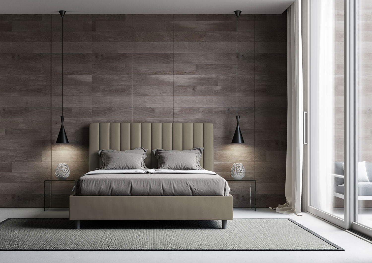 BS COM Letto matrimoniale contenitore doppia alzata imbottito 160x200 similpelle cappuccino
