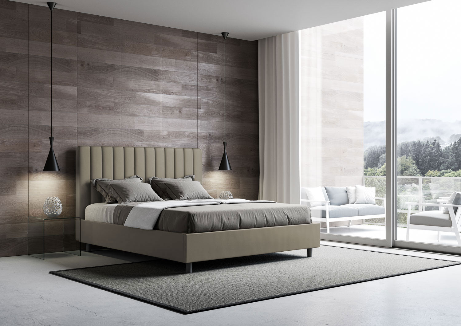 BS COM Letto matrimoniale contenitore doppia alzata imbottito 160x200 similpelle cappuccino