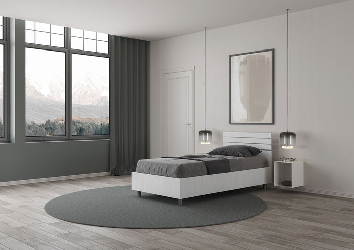 BS COM Letto singolo con rete 80x200 testata dritta con doghe bianco frassino