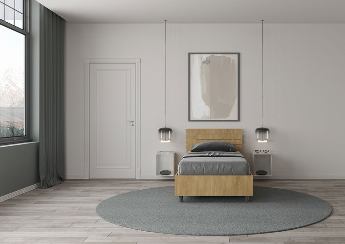 BS COM Letto singolo con rete 80x190 testata inclinata con doghe quercia