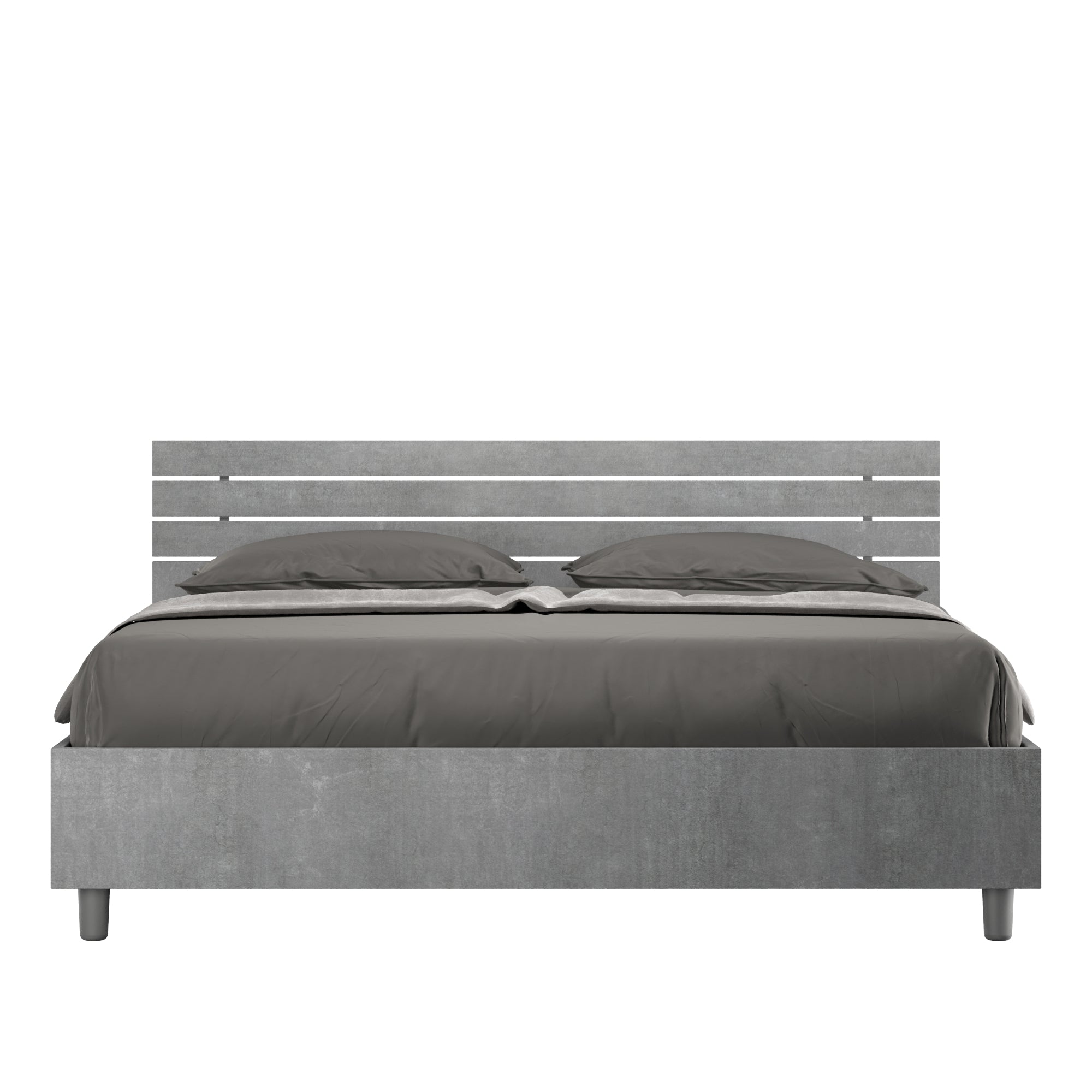BS COM Letto matrimoniale contenitore 160x200 testata inclinata con doghe cemento