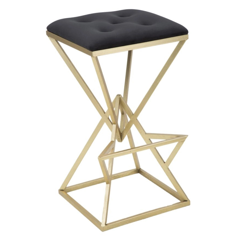 Sgabello Basso Triangoli, Oro, Metallo, 40x40x75 cm
