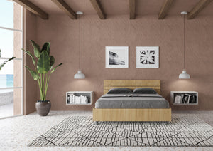 BS COM Letto matrimoniale francese contenitore 140x200 testata inclinata con doghe quercia