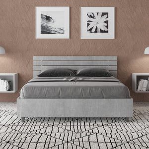 BS COM Letto matrimoniale francese contenitore 140x200 testata dritta con doghe cemento