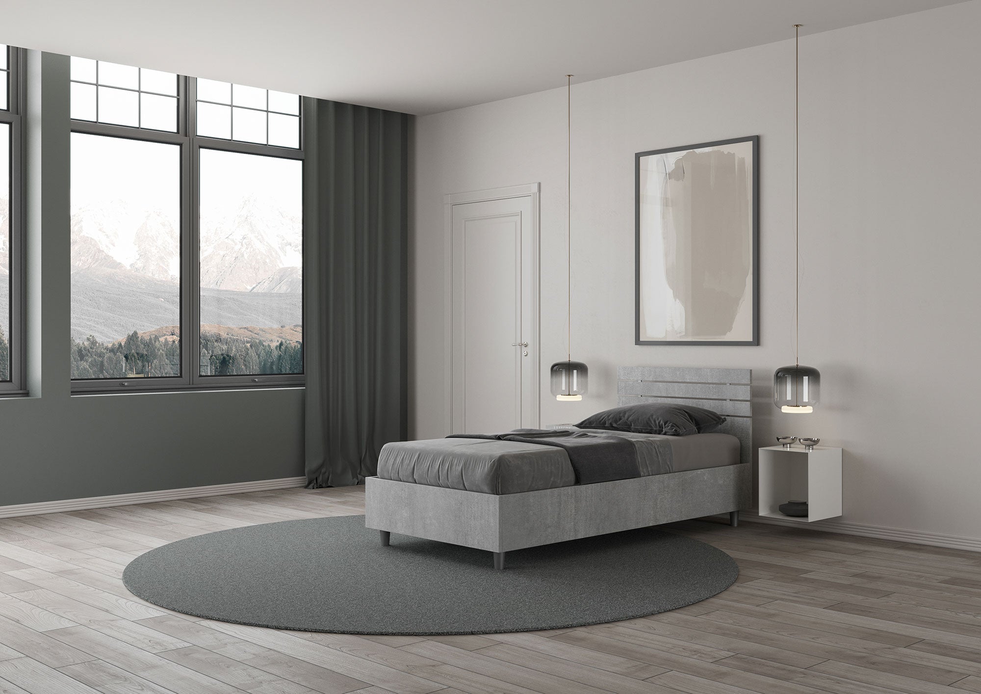BS COM Letto singolo contenitore 80x190 testata dritta con doghe cemento