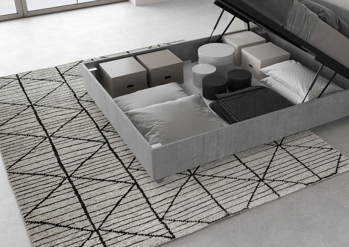 BS COM Letto matrimoniale francese contenitore 140x190 testata inclinata con doghe cemento