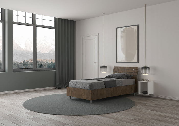 BS COM Letto singolo contenitore 80x200 testata inclinata con doghe noce