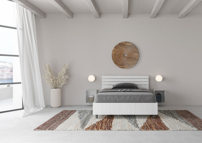 BS COM Letto una piazza e mezza contenitore 120x200 testata inclinata con doghe bianco frassino