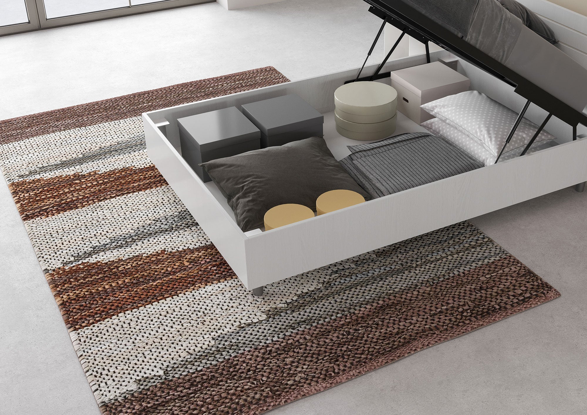 BS COM Letto una piazza e mezza contenitore 120x190 testata inclinata con doghe bianco frassino
