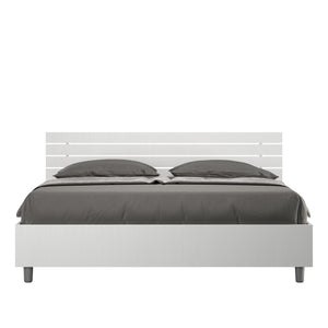BS COM Letto matrimoniale contenitore doppia alzata 160x200 testata dritta con doghe bianco frassino