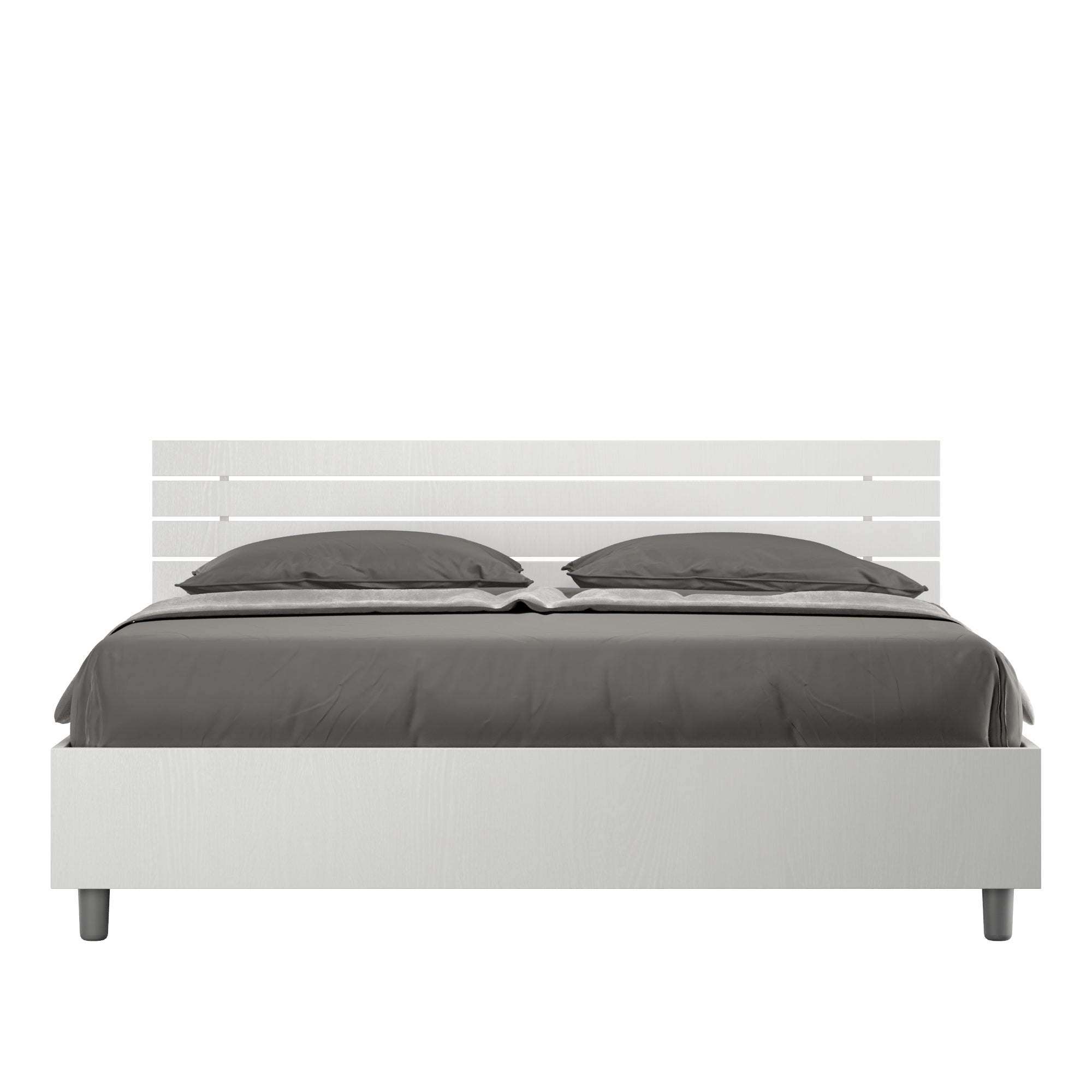 BS COM Letto matrimoniale contenitore doppia alzata 160x200 testata inclinata con doghe bianco frassino