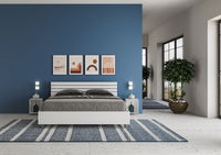 BS COM Letto matrimoniale contenitore doppia alzata 160x200 testata inclinata con doghe bianco frassino