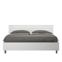 BS COM Letto matrimoniale contenitore doppia alzata 160x190 testata dritta con doghe bianco frassino