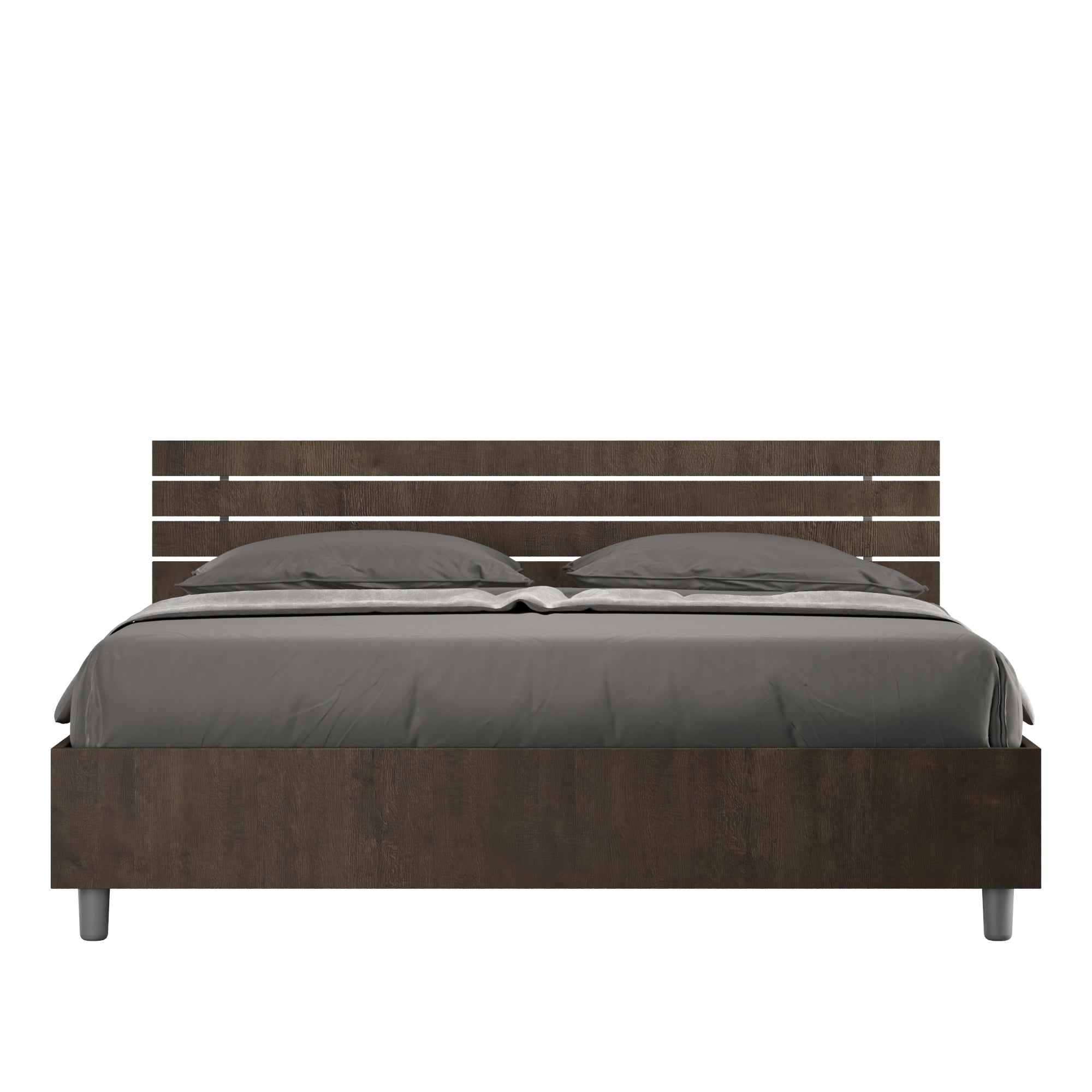 BS COM Letto matrimoniale contenitore doppia alzata 160x200 testata inclinata con doghe noce