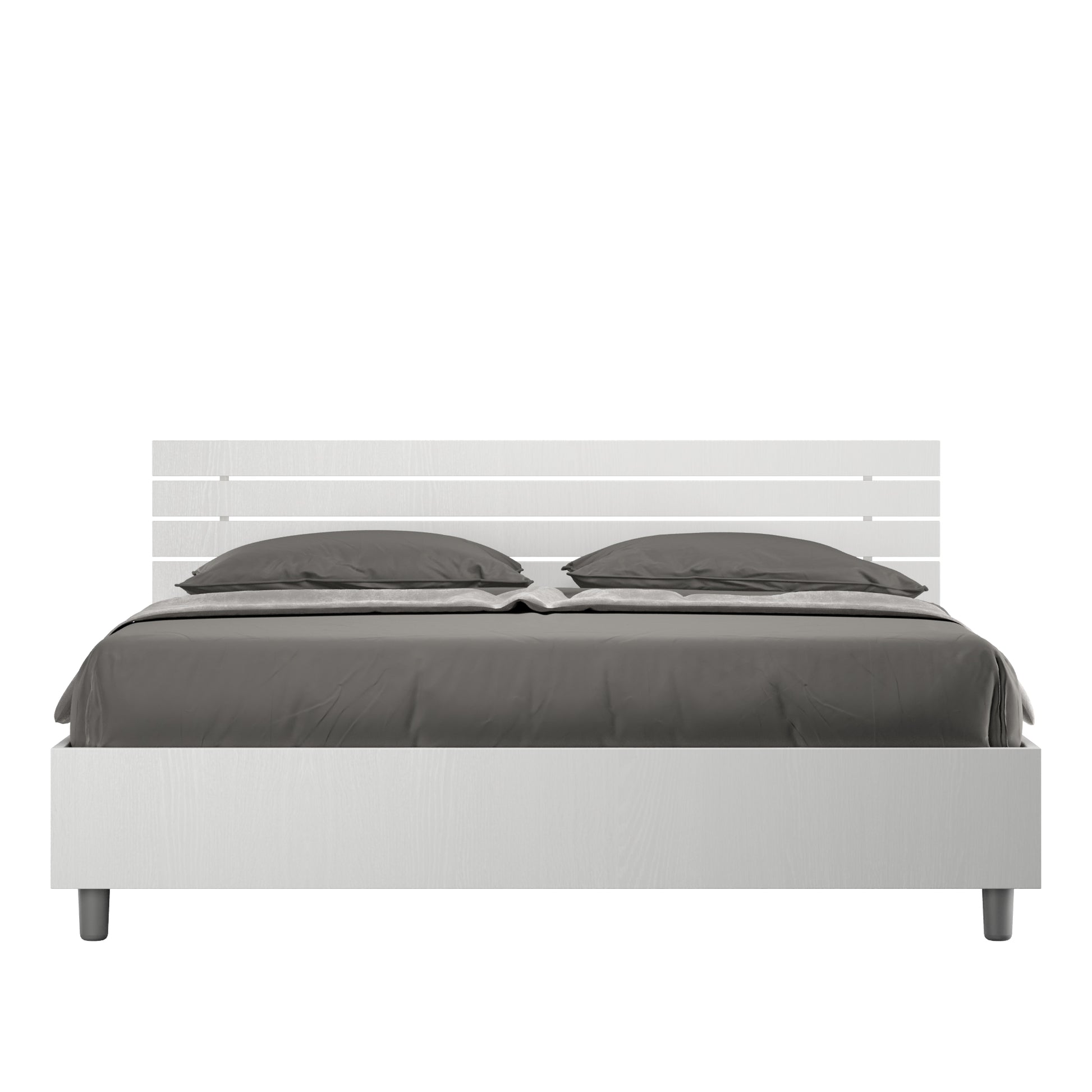 BS COM Letto matrimoniale senza rete 160x190 testata dritta con doghe bianco frassino