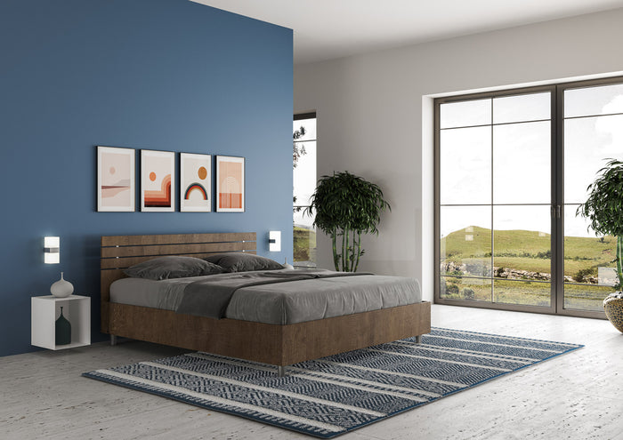 BS COM Letto matrimoniale senza rete 160x200 testata dritta con doghe noce