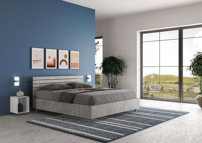 BS COM Letto matrimoniale senza rete 160x190 testata dritta con doghe cemento