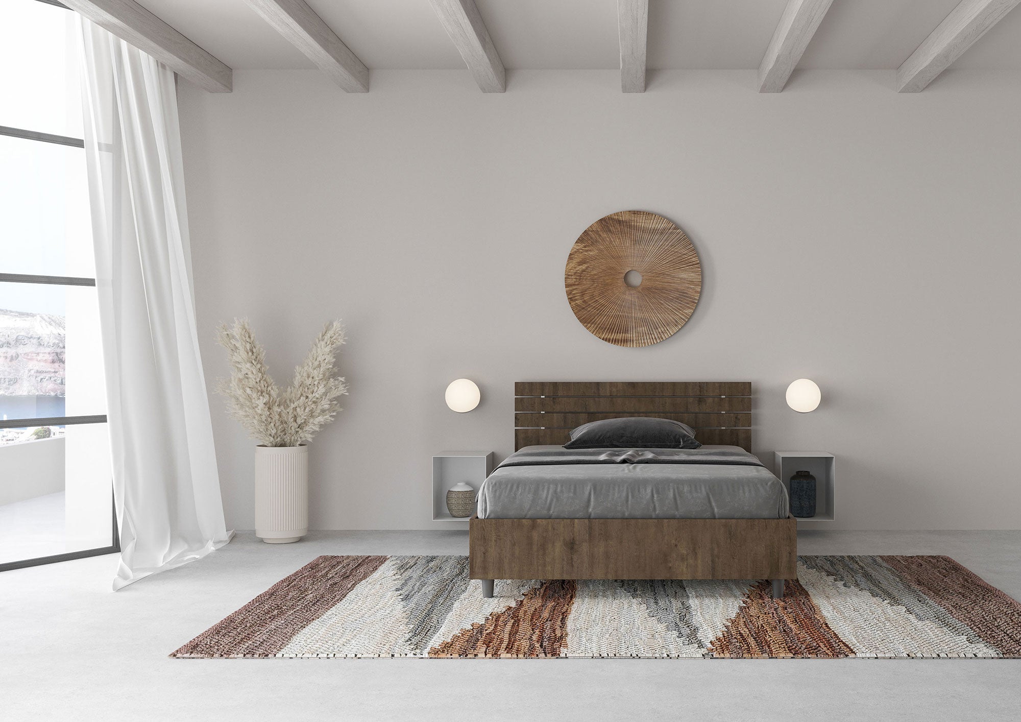 BS COM Letto una piazza e mezza senza rete 120x190 testata inclinata con doghe noce