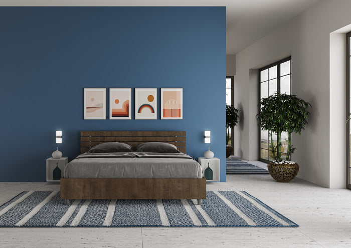 BS COM Letto matrimoniale senza rete 160x190 testata inclinata con doghe noce