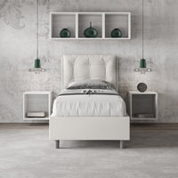 BS COM Letto singolo con rete imbottito 80x200 similpelle bianco