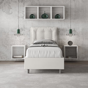BS COM Letto singolo con rete imbottito 80x210 similpelle bianco