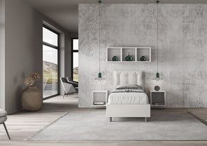 BS COM Letto singolo con rete imbottito 80x210 similpelle bianco