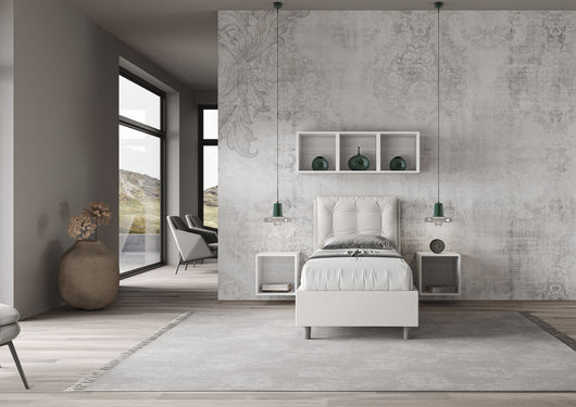 BS COM Letto singolo con rete imbottito 80x210 similpelle bianco