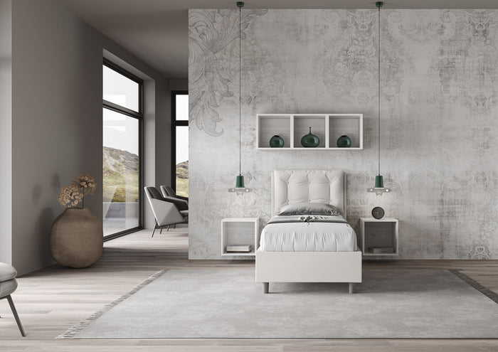 BS COM Letto singolo con rete imbottito 80x210 similpelle bianco
