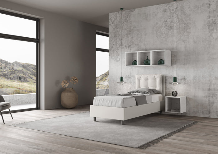 BS COM Letto singolo con rete imbottito 80x210 similpelle bianco