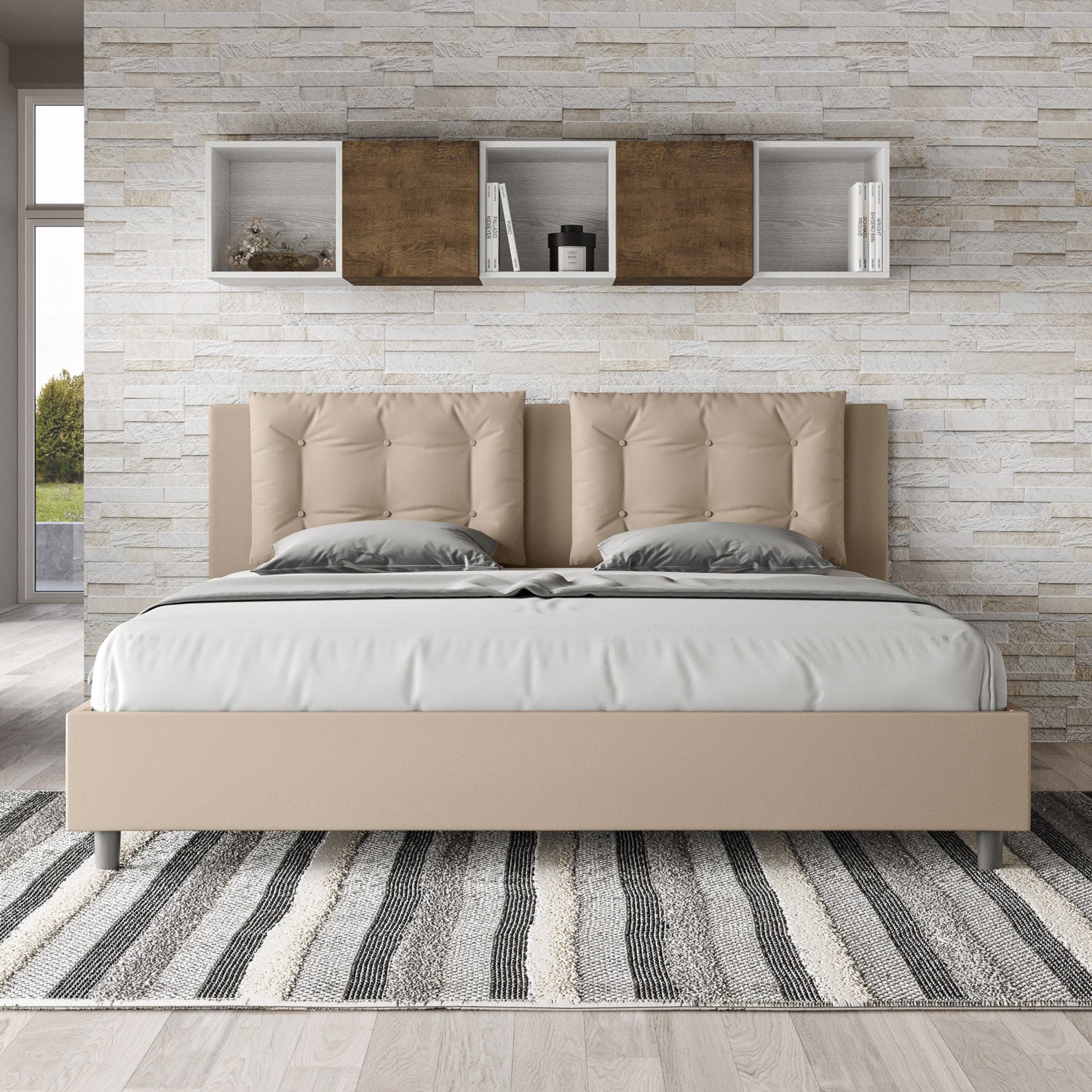 BS COM Letto contenitore imbottito 180x210 similpelle tortora