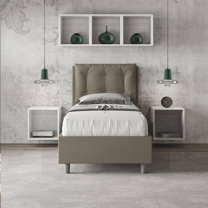 BS COM Letto singolo con rete imbottito 80x210 similpelle cappuccino