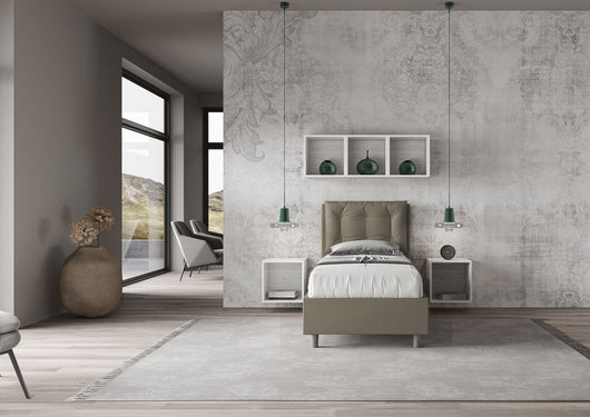 BS COM Letto singolo con rete imbottito 80x210 similpelle cappuccino