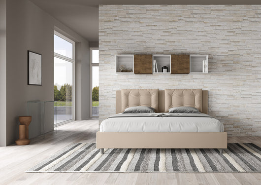 BS COM Letto contenitore imbottito 180x200 similpelle tortora