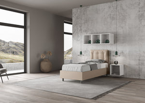 BS COM Letto singolo con rete imbottito 80x210 similpelle tortora