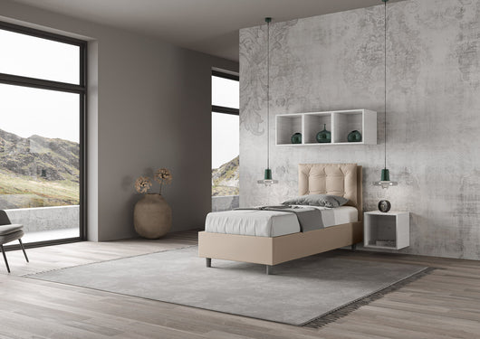 BS COM Letto singolo con rete imbottito 80x210 similpelle tortora