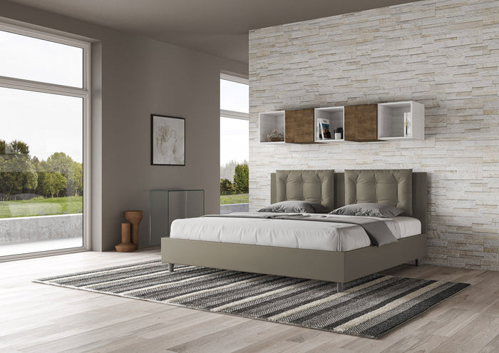 BS COM Letto con rete imbottito 180x200 similpelle cappuccino