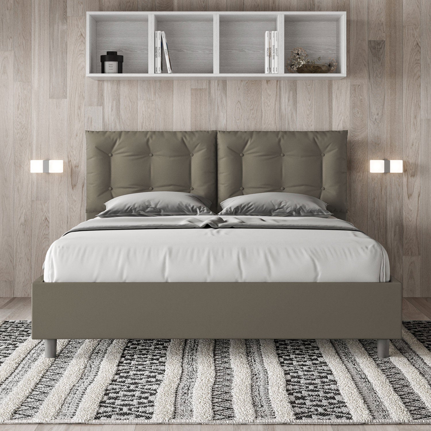 BS COM Letto matrimoniale con rete imbottito 160x210 similpelle cappuccino